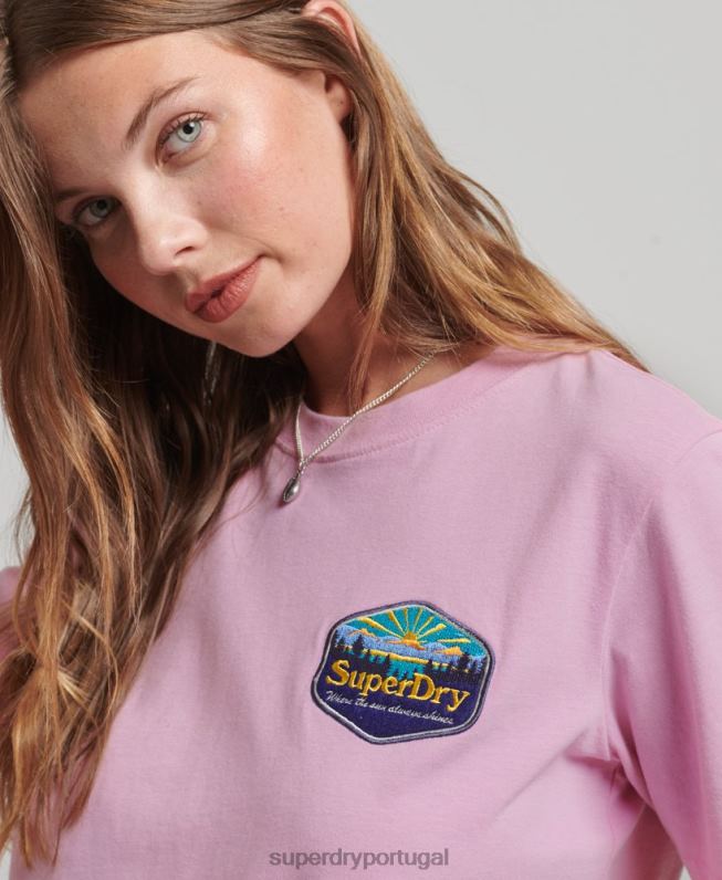 camiseta de viagem mulheres rosa roupas Superdry 2208H6192