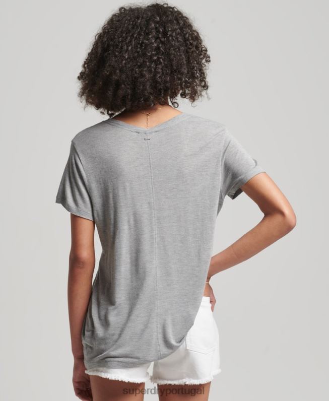 camiseta decote em v slub mulheres cinza roupas Superdry 2208H2728
