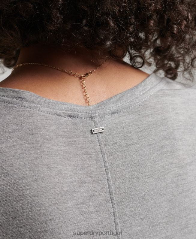 camiseta decote em v slub mulheres cinza roupas Superdry 2208H2728