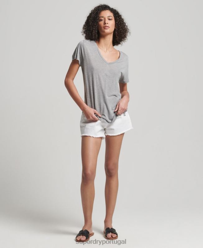 camiseta decote em v slub mulheres cinza roupas Superdry 2208H2728