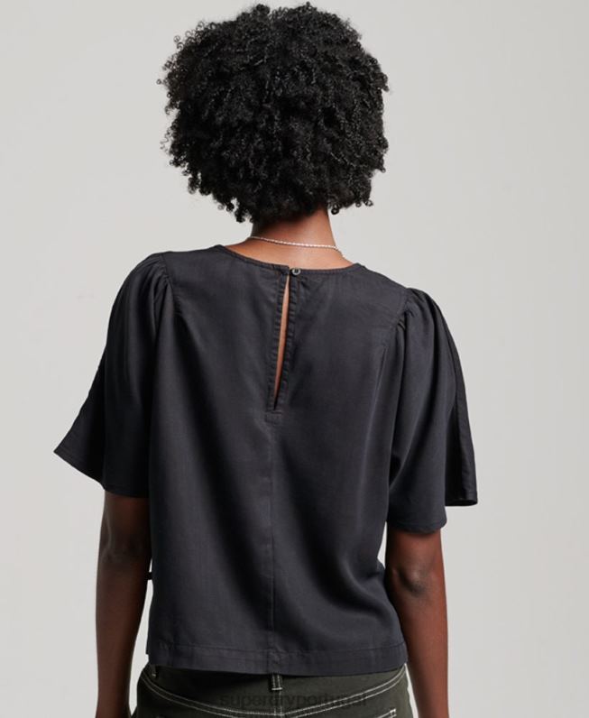 camiseta em tecido tencel mulheres preto roupas Superdry 2208H2774