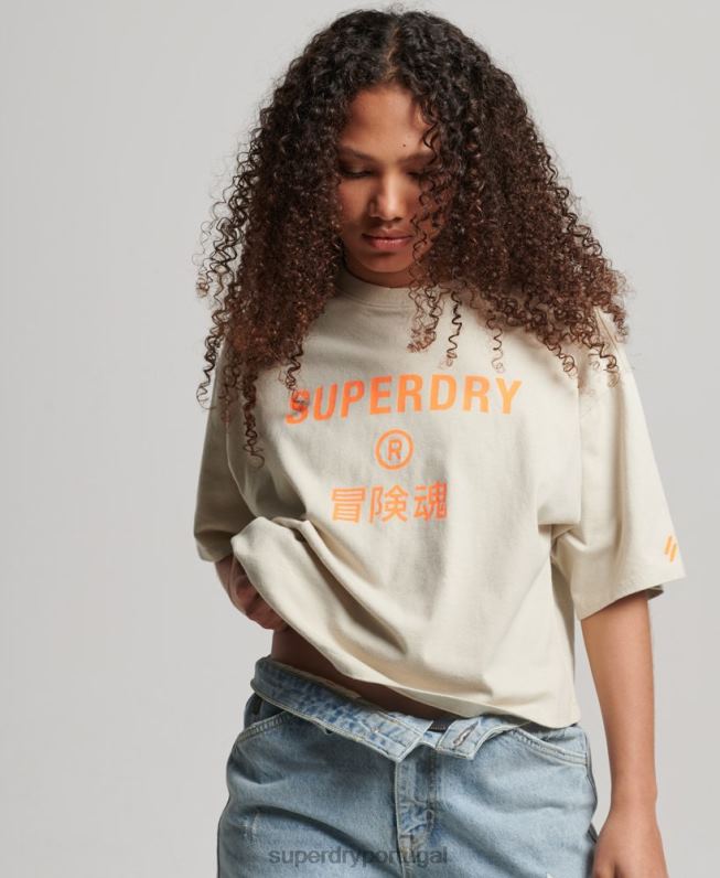 camiseta esportiva de algodão orgânico mulheres bege roupas Superdry 2208H2259