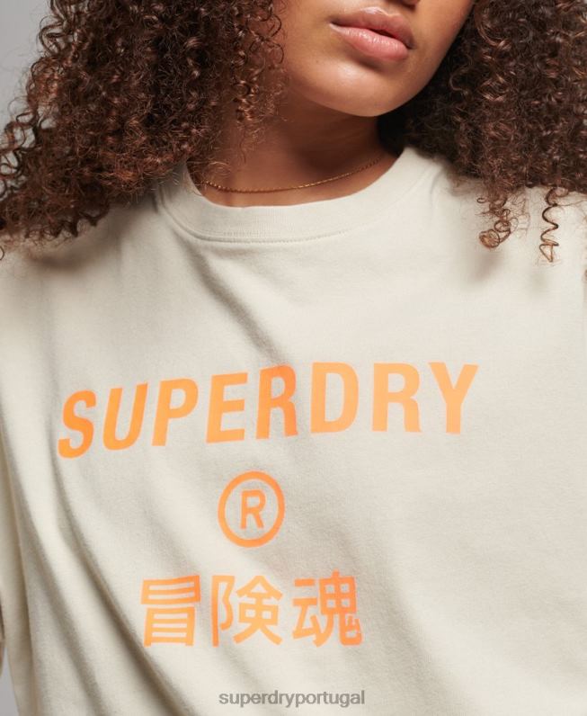 camiseta esportiva de algodão orgânico mulheres bege roupas Superdry 2208H2259