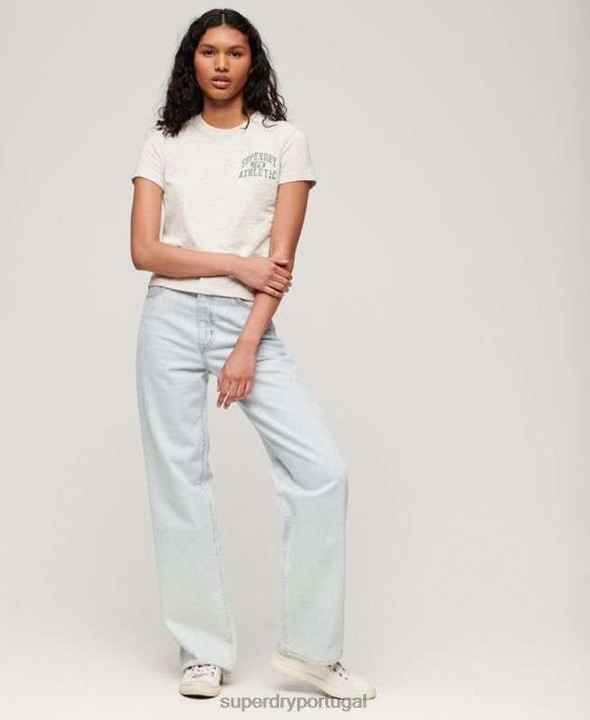 camiseta esportiva essencial slub anos 90 mulheres bege roupas Superdry 2208H2629