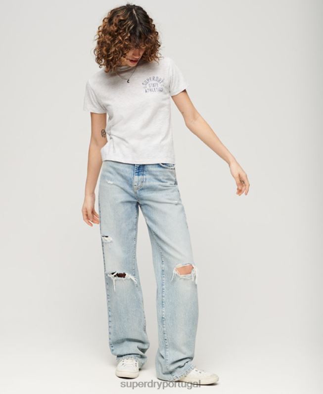 camiseta esportiva essencial slub anos 90 mulheres cinza roupas Superdry 2208H2063