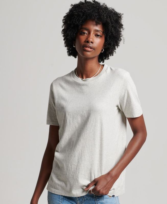 camiseta essencial de algodão orgânico mulheres cinza claro roupas Superdry 2208H6302