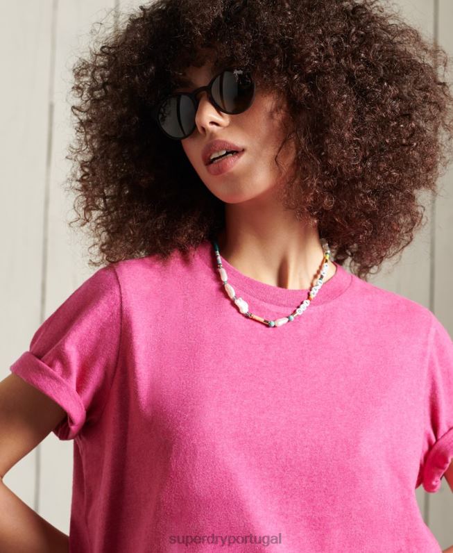 camiseta essencial de algodão orgânico mulheres rosa roupas Superdry 2208H6249