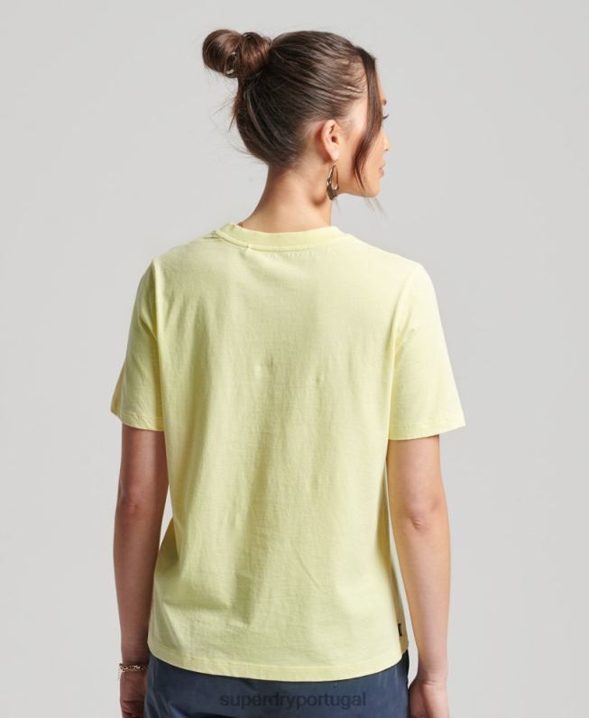 camiseta essencial de algodão orgânico studios mulheres amarelo roupas Superdry 2208H6250