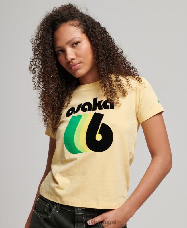 camiseta estampada anos 90 mulheres amarelo roupas Superdry 2208H2667