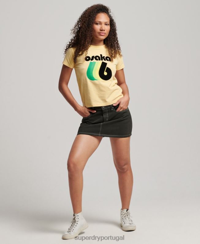 camiseta estampada anos 90 mulheres amarelo roupas Superdry 2208H2667
