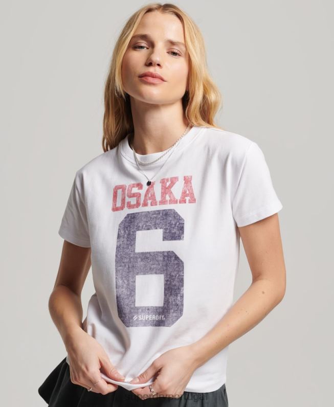 camiseta estampada anos 90 mulheres branco roupas Superdry 2208H2240