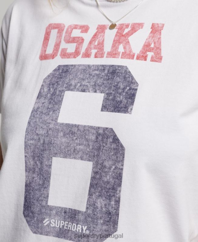 camiseta estampada anos 90 mulheres branco roupas Superdry 2208H2240