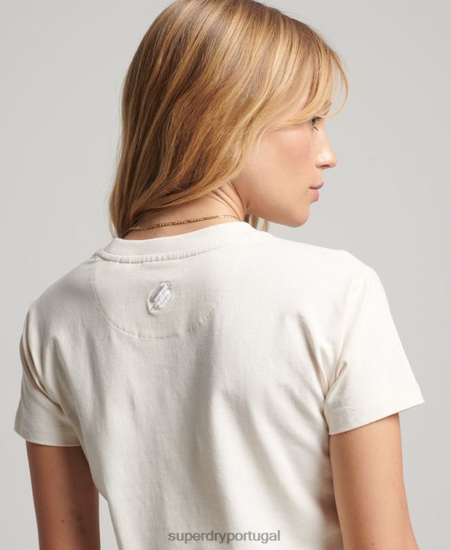 camiseta estampada anos 90 mulheres creme roupas Superdry 2208H2154