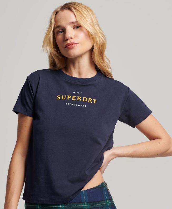 camiseta estampada anos 90 mulheres marinha roupas Superdry 2208H2614