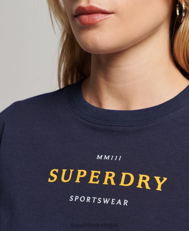 camiseta estampada anos 90 mulheres marinha roupas Superdry 2208H2614