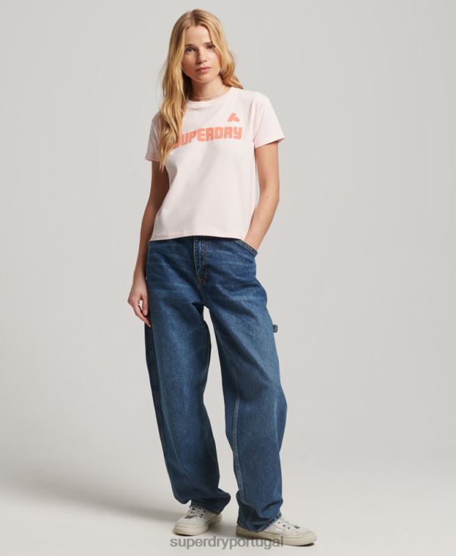 camiseta estampada anos 90 mulheres rosa roupas Superdry 2208H2655