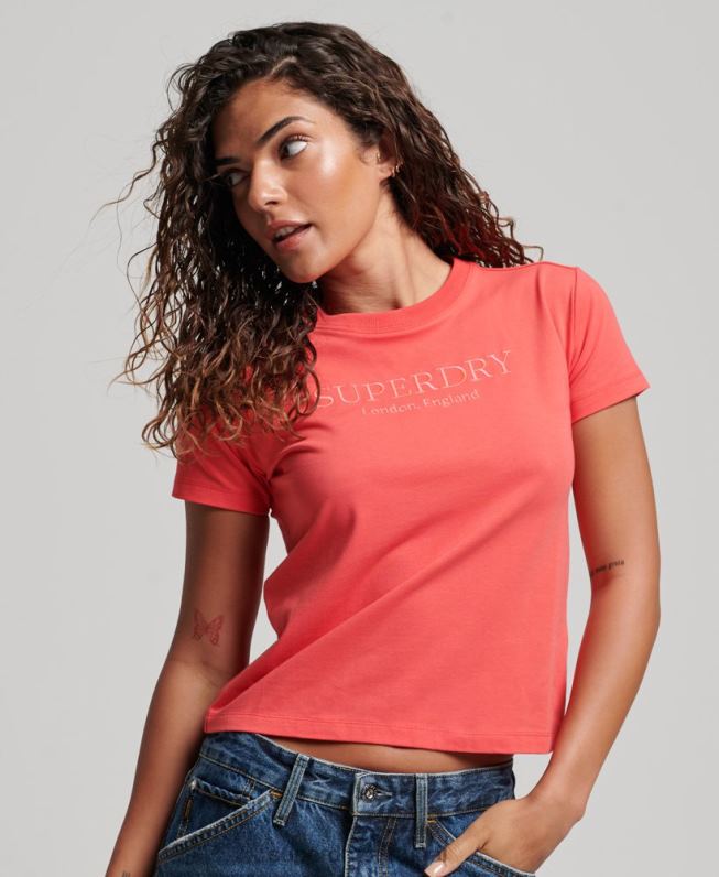 camiseta estampada anos 90 mulheres rosa roupas Superdry 2208H2685