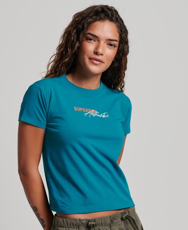 camiseta estampada anos 90 mulheres turquesa roupas Superdry 2208H2721