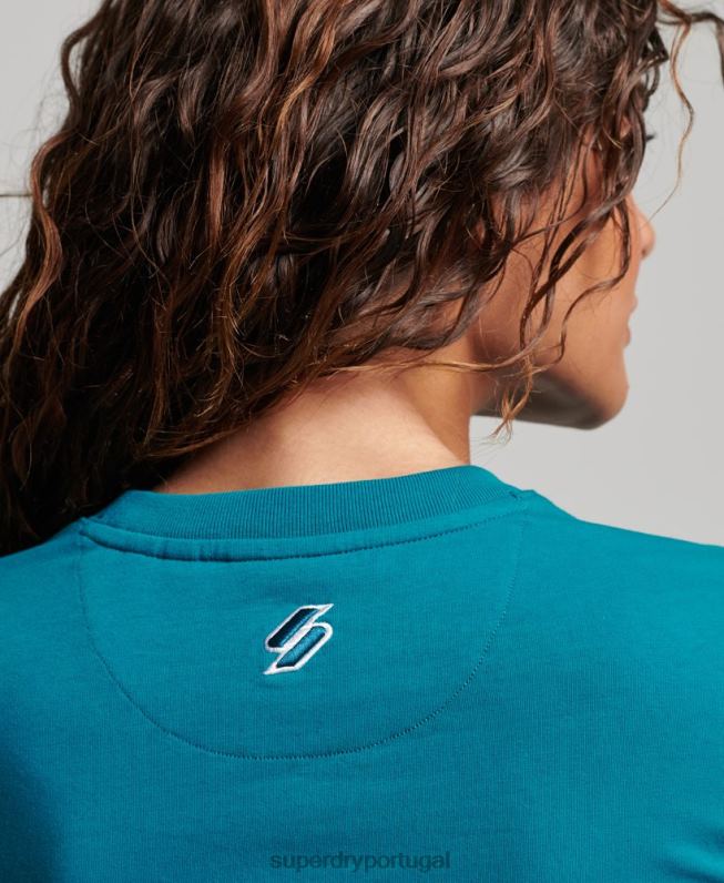 camiseta estampada anos 90 mulheres turquesa roupas Superdry 2208H2721