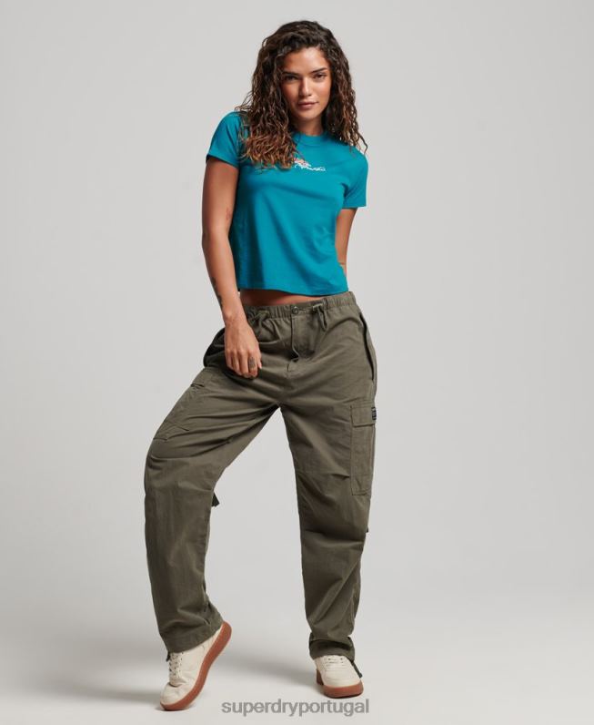 camiseta estampada anos 90 mulheres turquesa roupas Superdry 2208H2721