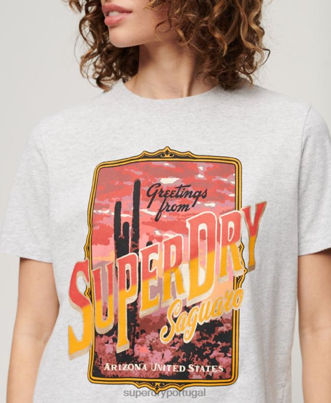 camiseta estampada lembrança de viagem mulheres cinza roupas Superdry 2208H2622