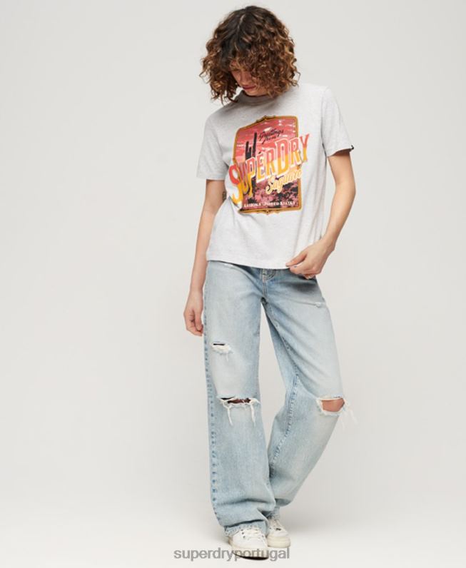 camiseta estampada lembrança de viagem mulheres cinza roupas Superdry 2208H2622
