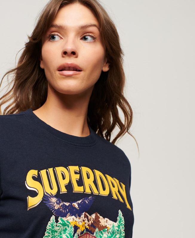 camiseta estampada lembrança de viagem mulheres marinha roupas Superdry 2208H2659