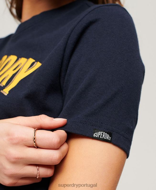 camiseta estampada lembrança de viagem mulheres marinha roupas Superdry 2208H2659