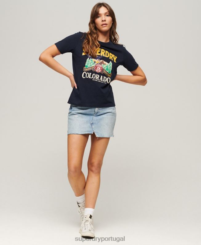 camiseta estampada lembrança de viagem mulheres marinha roupas Superdry 2208H2659