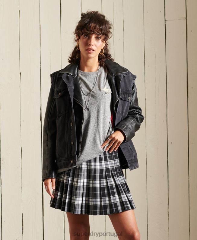 camiseta estilo boho rock com modelagem solta mulheres cinza roupas Superdry 2208H6607