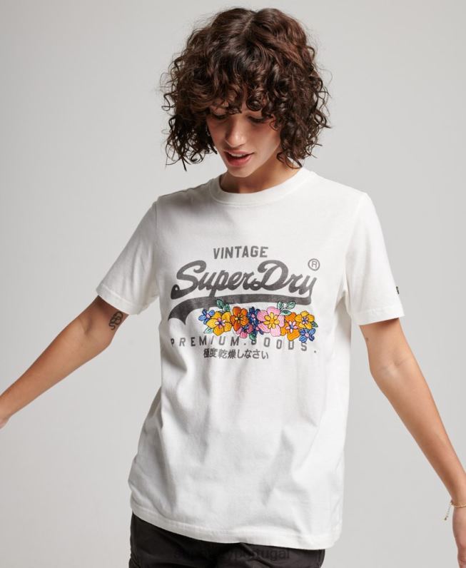 camiseta floral premium com logo vintage mulheres creme roupas Superdry 2208H2684