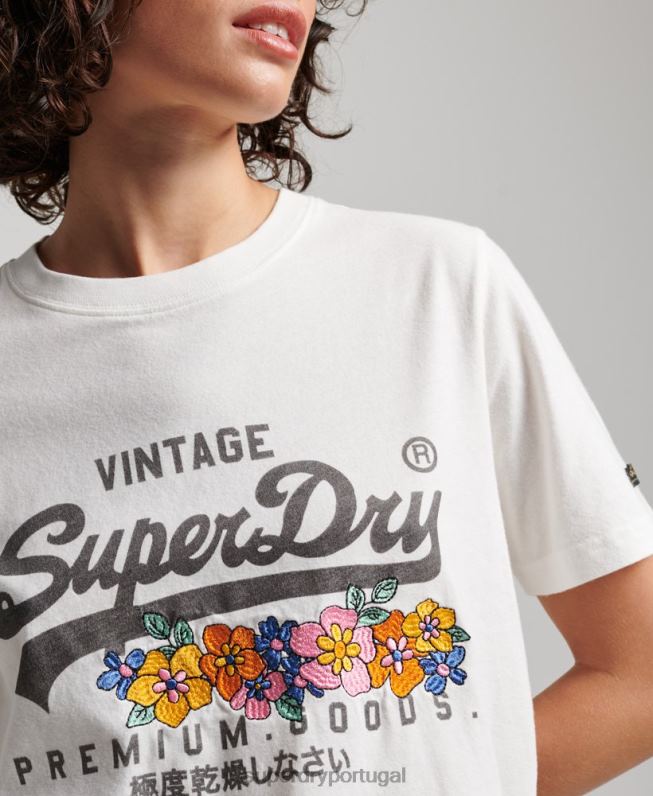 camiseta floral premium com logo vintage mulheres creme roupas Superdry 2208H2684