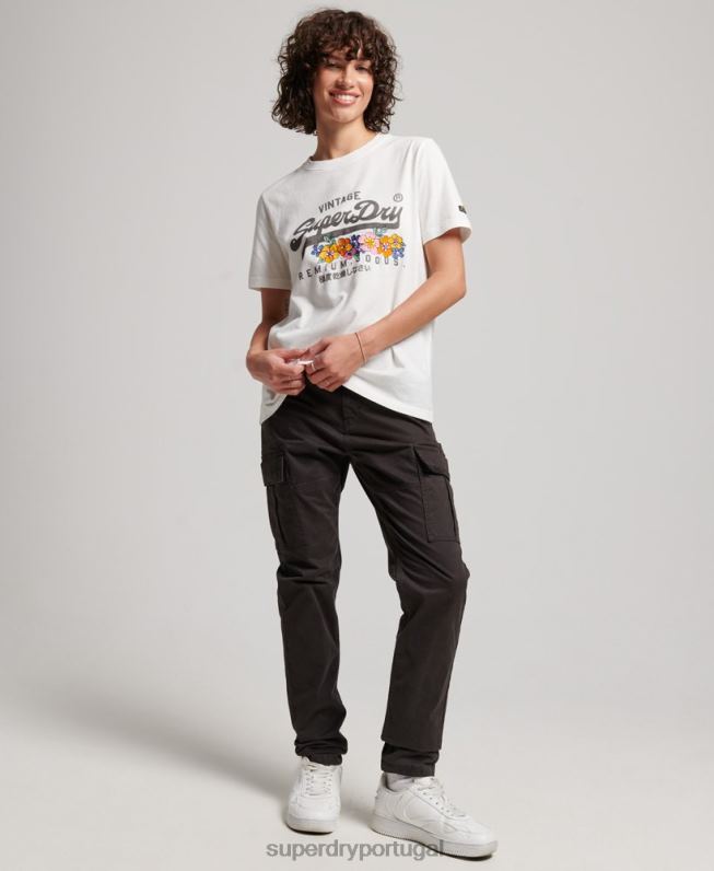camiseta floral premium com logo vintage mulheres creme roupas Superdry 2208H2684