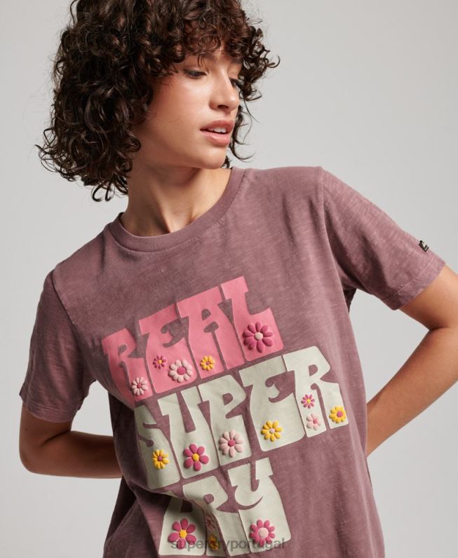 camiseta floral superestado mulheres roxo roupas Superdry 2208H2618
