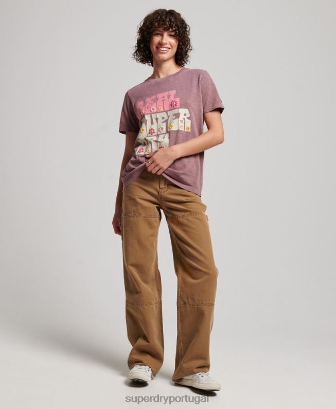 camiseta floral superestado mulheres roxo roupas Superdry 2208H2618