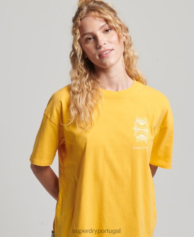camiseta folk nômade mulheres amarelo roupas Superdry 2208H2664