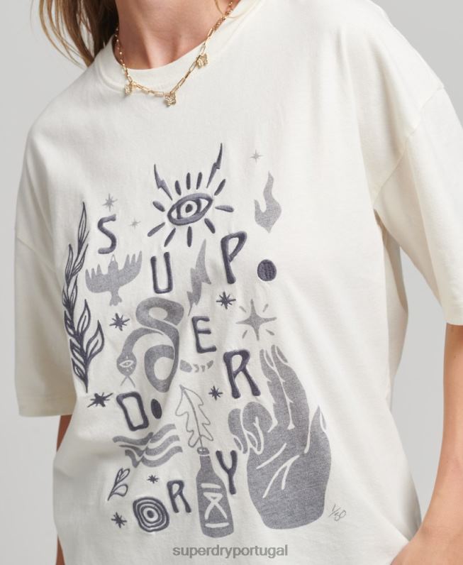 camiseta folk nômade mulheres branco roupas Superdry 2208H2724