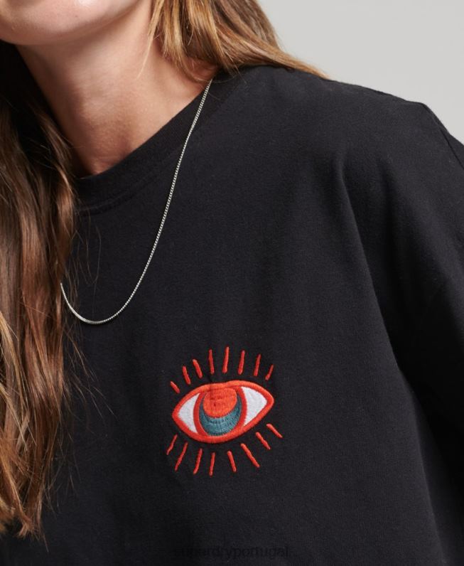 camiseta folk nômade mulheres preto roupas Superdry 2208H2789