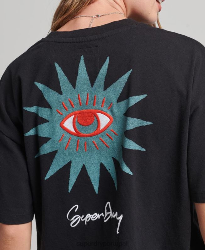 camiseta folk nômade mulheres preto roupas Superdry 2208H2789