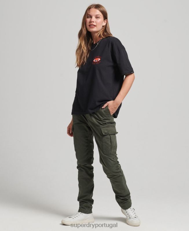 camiseta folk nômade mulheres preto roupas Superdry 2208H2789