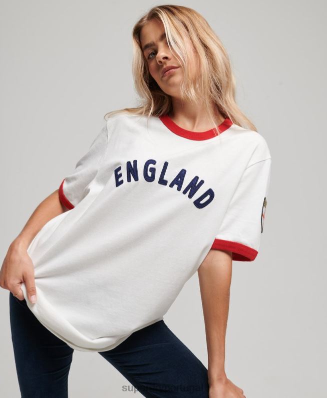 camiseta futebol inglaterra mulheres branco roupas Superdry x Ringspun 2208H2745