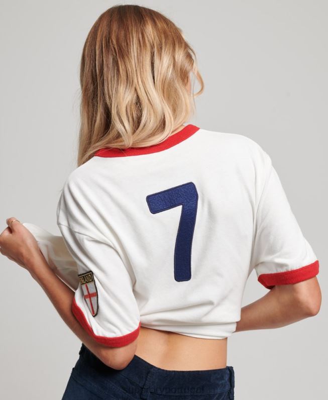 camiseta futebol inglaterra mulheres branco roupas Superdry x Ringspun 2208H2745