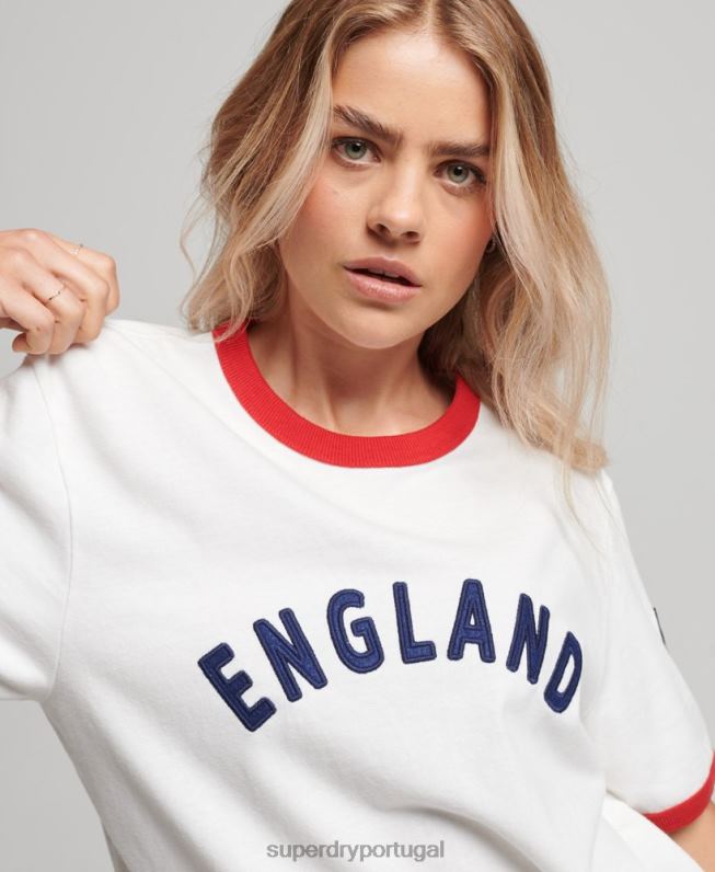 camiseta futebol inglaterra mulheres branco roupas Superdry x Ringspun 2208H2745