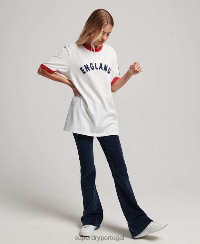 camiseta futebol inglaterra mulheres branco roupas Superdry x Ringspun 2208H2745