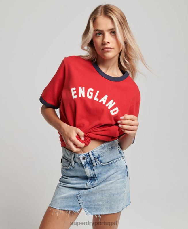 camiseta futebol inglaterra mulheres vermelho roupas Superdry x Ringspun 2208H2797
