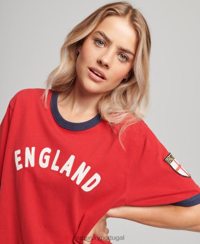 camiseta futebol inglaterra mulheres vermelho roupas Superdry x Ringspun 2208H2797
