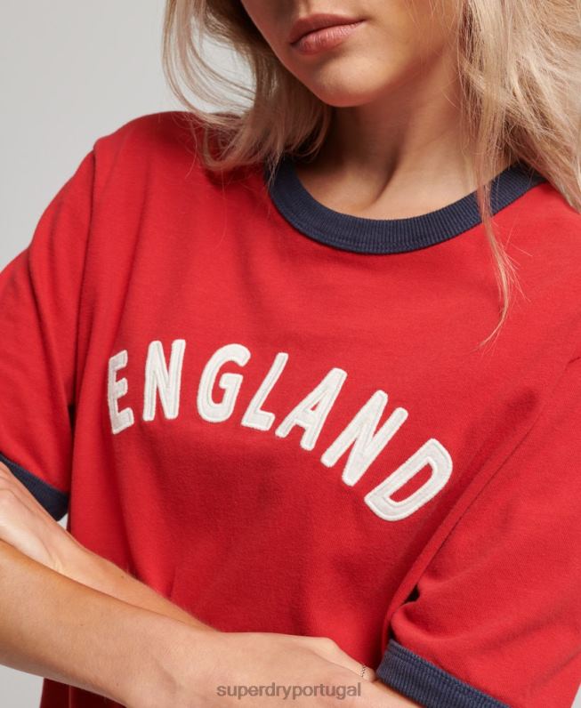 camiseta futebol inglaterra mulheres vermelho roupas Superdry x Ringspun 2208H2797