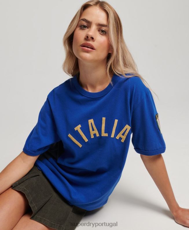 camiseta futebol italia mulheres azul roupas Superdry x Ringspun 2208H2827