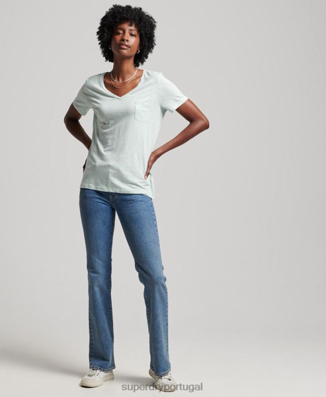 camiseta gola v com bolso em algodão orgânico mulheres verde roupas Superdry 2208H6206