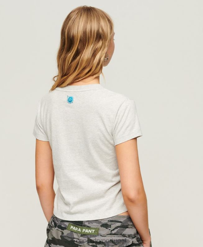 camiseta gráfica com script de roupa de trabalho mulheres cinza claro roupas Superdry 2208H2115